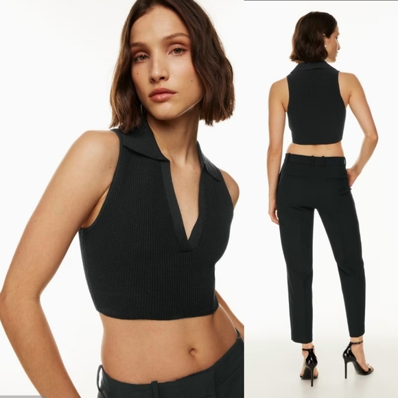 Babaton Pants - Aritzia Babaton Sculpt Knit Polo Top M Black